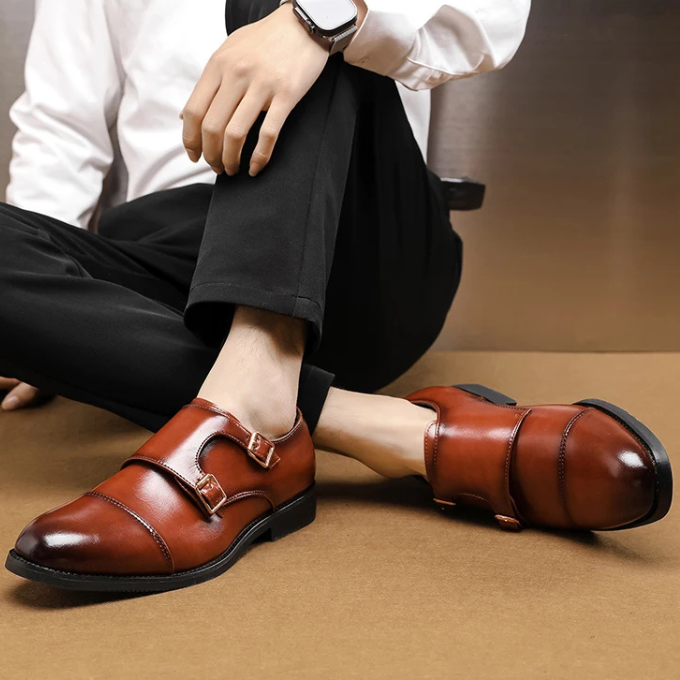 Men's Cap-Toe Double Monk Strap Shoes