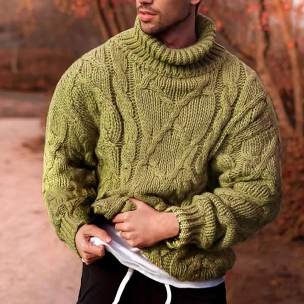 Men's Chunky Cable Knit Roll Neck Jumper