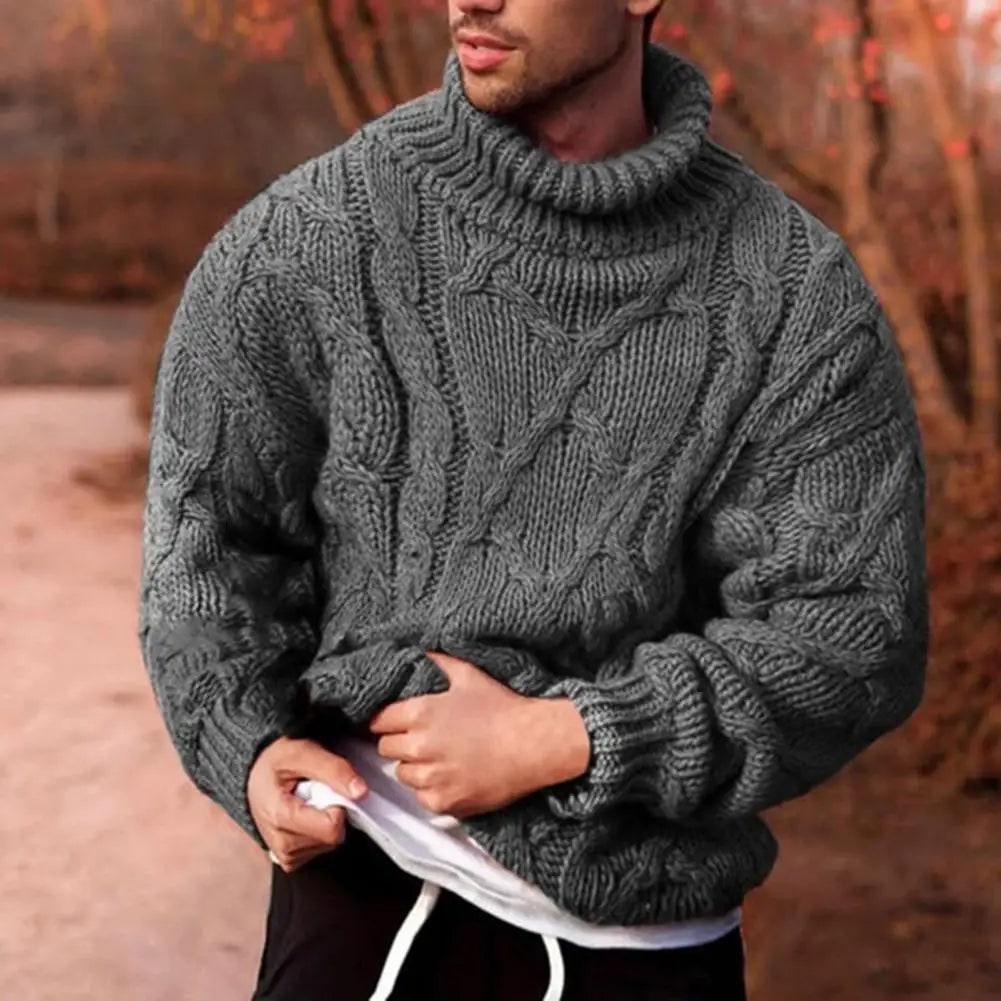 Men's Chunky Cable Knit Roll Neck Jumper