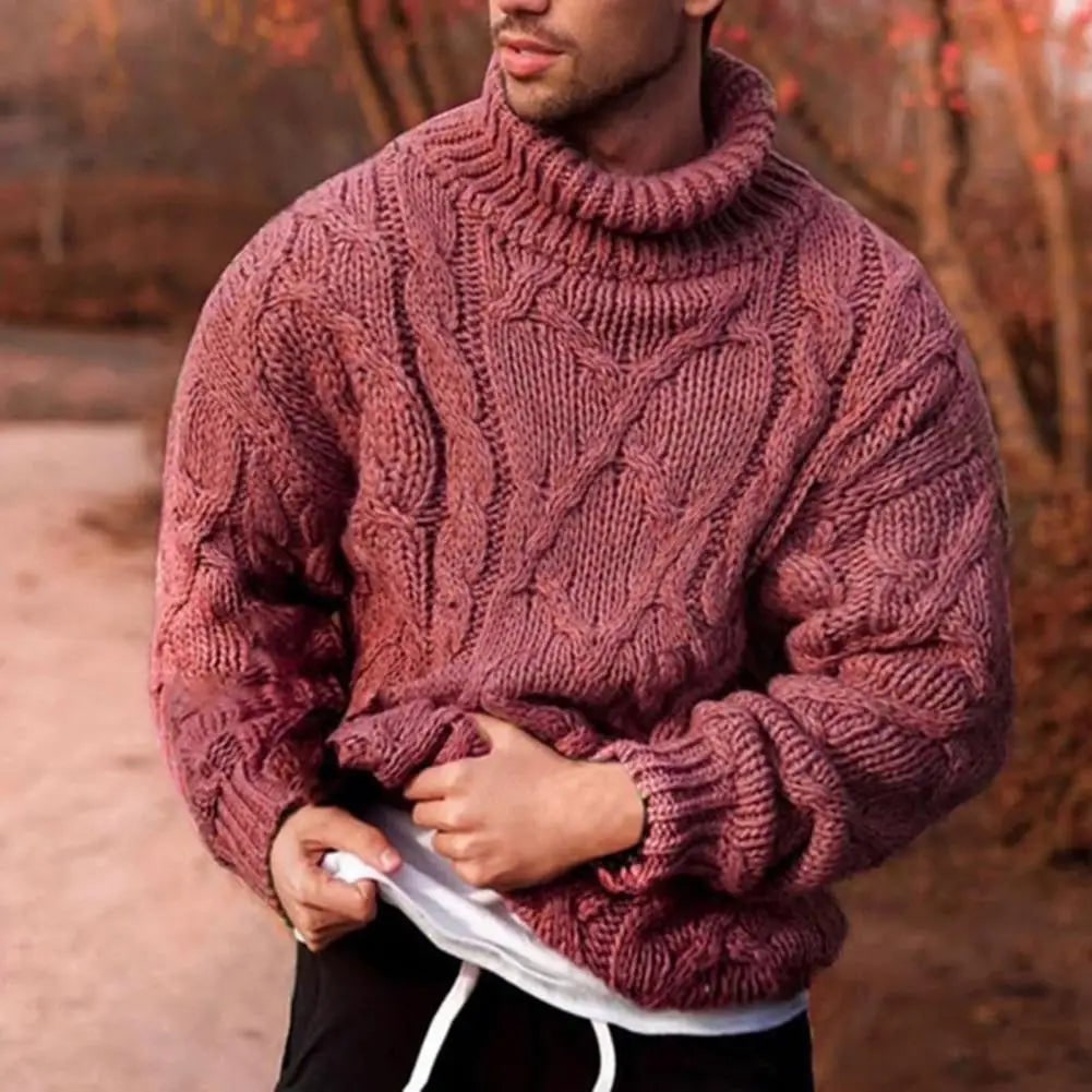 Men's Chunky Cable Knit Roll Neck Jumper