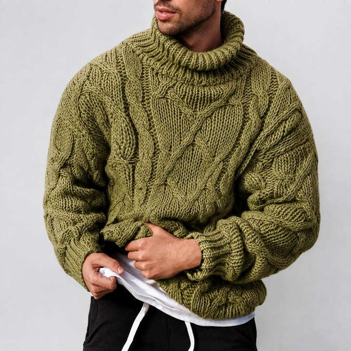 Men's Chunky Cable Knit Roll Neck Jumper