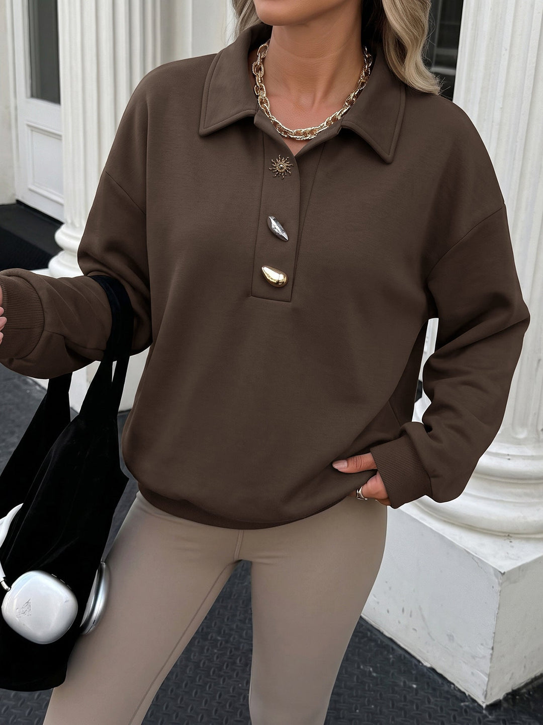 Women's Collared Half-Button Sweatshirt