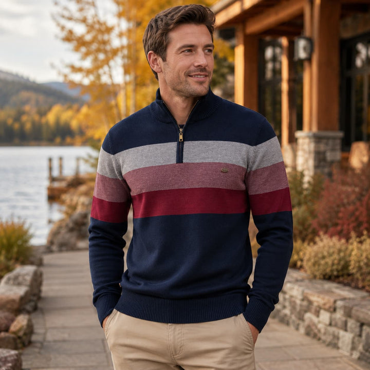 Men's Colour-Block Quarter-Zip Sweater