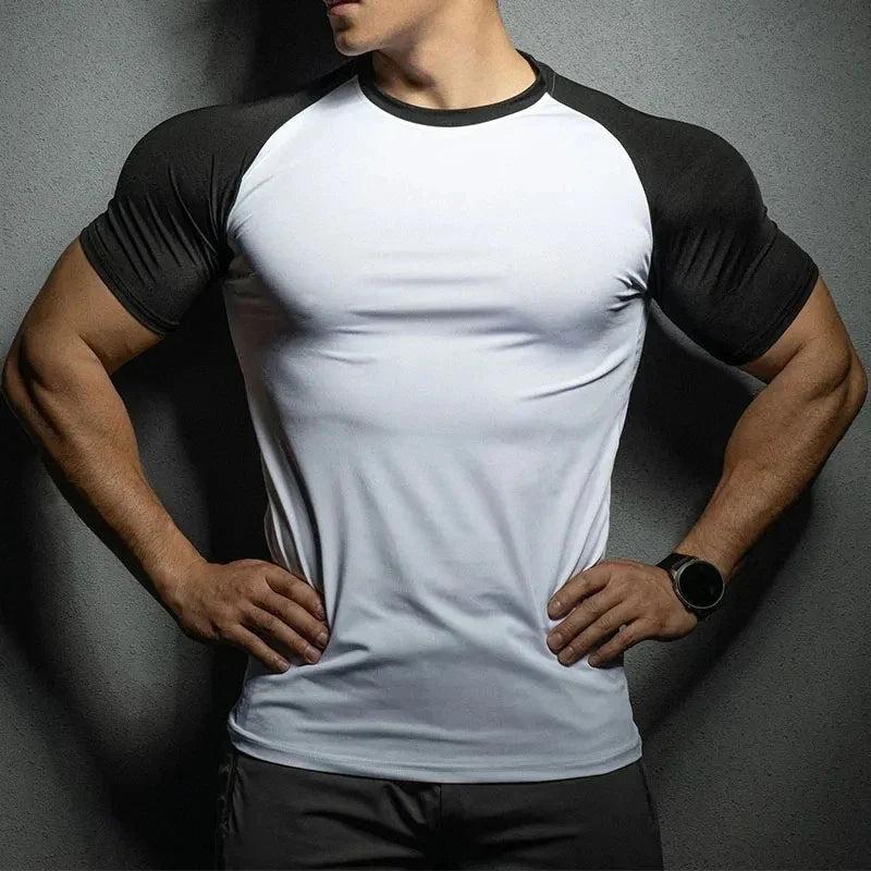 Men's Compression T-Shirt with Contrast Sleeves