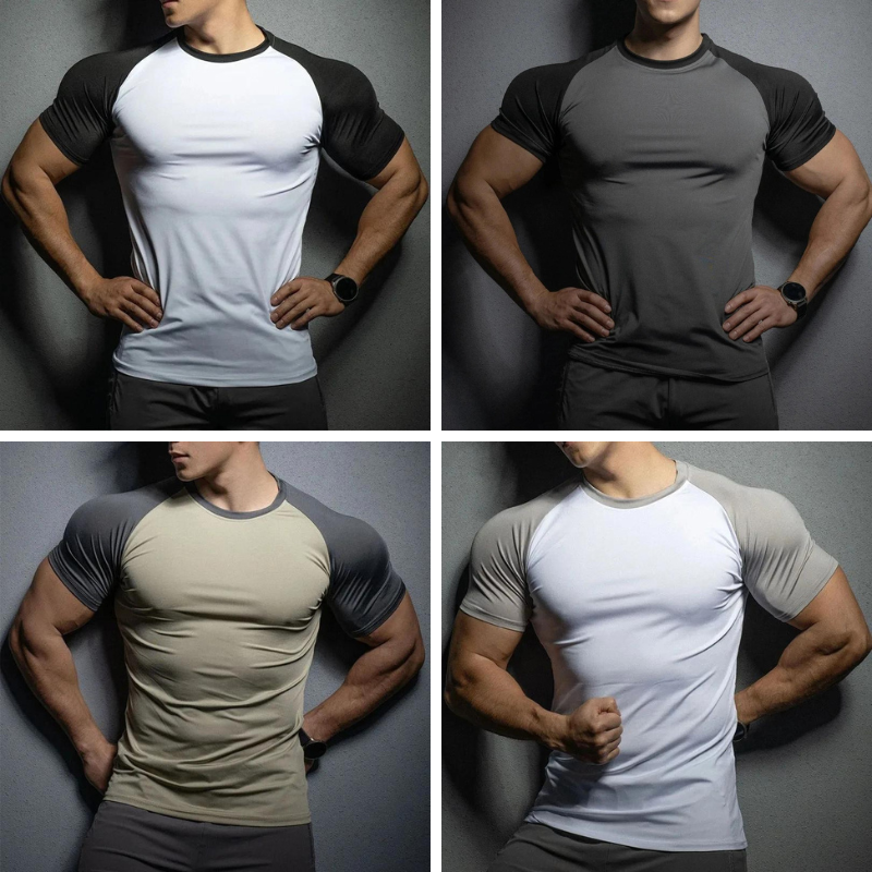 Men's Compression T-Shirt with Contrast Sleeves