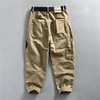 Men's Cropped Cargo Trousers with Navy Waistband Trim