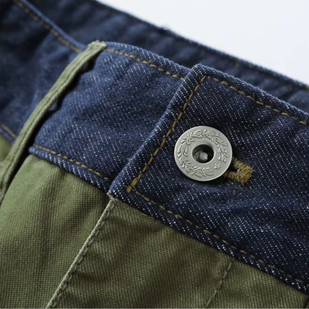 Men's Cropped Cargo Trousers with Navy Waistband Trim