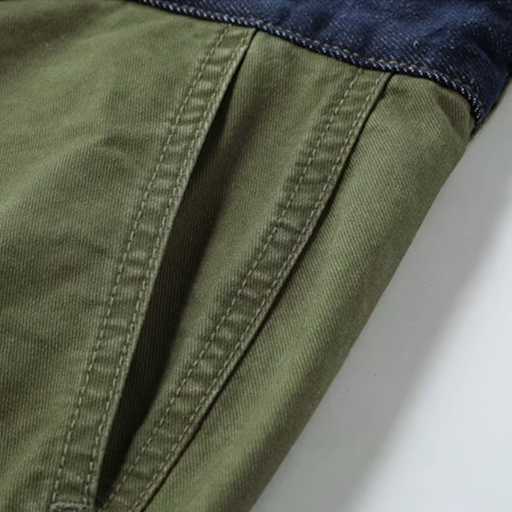Men's Cropped Cargo Trousers with Navy Waistband Trim