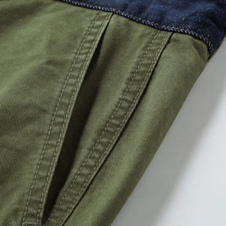 Men's Cropped Cargo Trousers with Navy Waistband Trim
