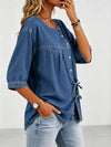 Women's Denim Tie-Front Buttoned Top