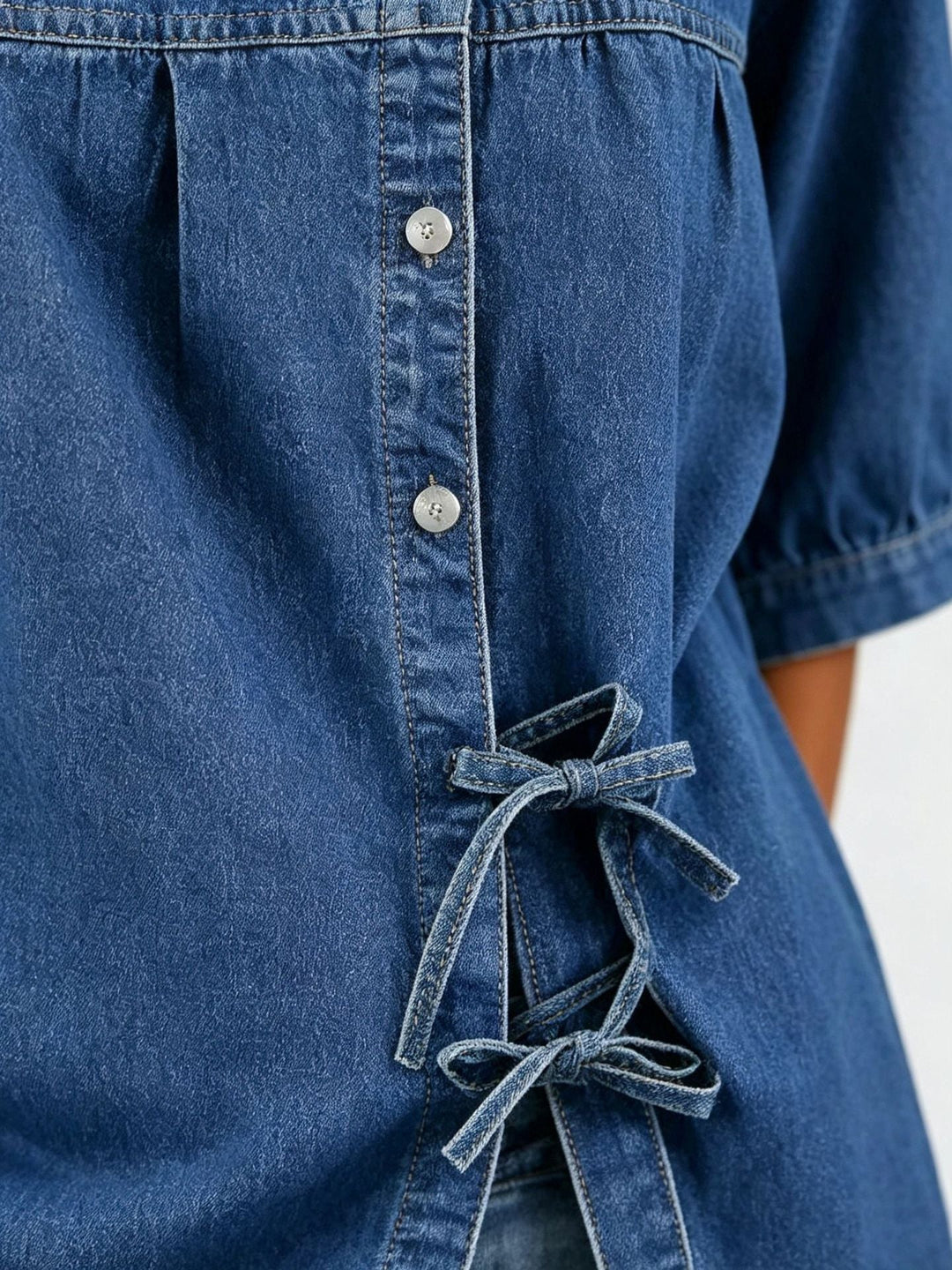 Women's Denim Tie-Front Buttoned Top