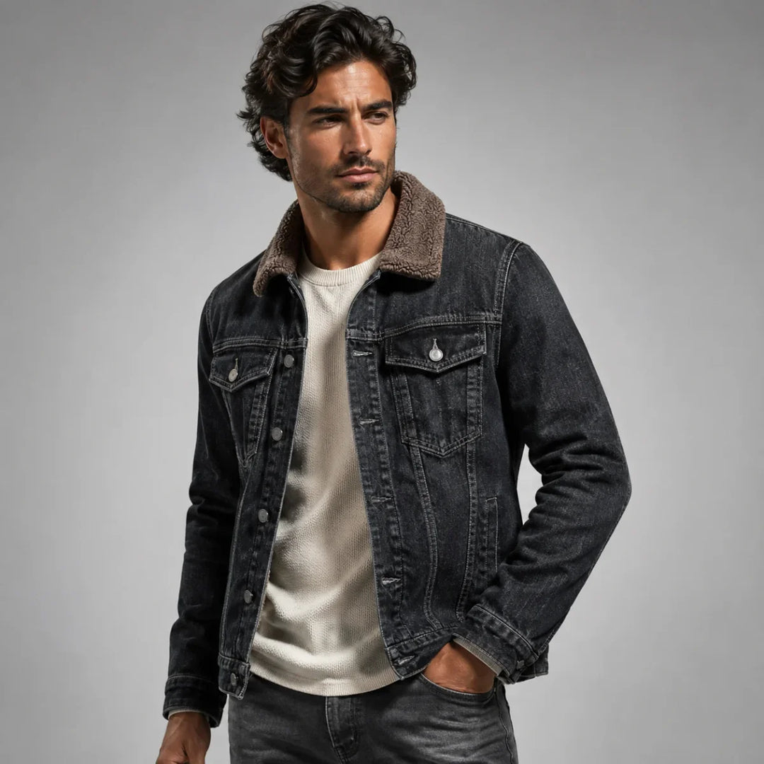 Men's Denim Trucker Jacket with Fleece Lining