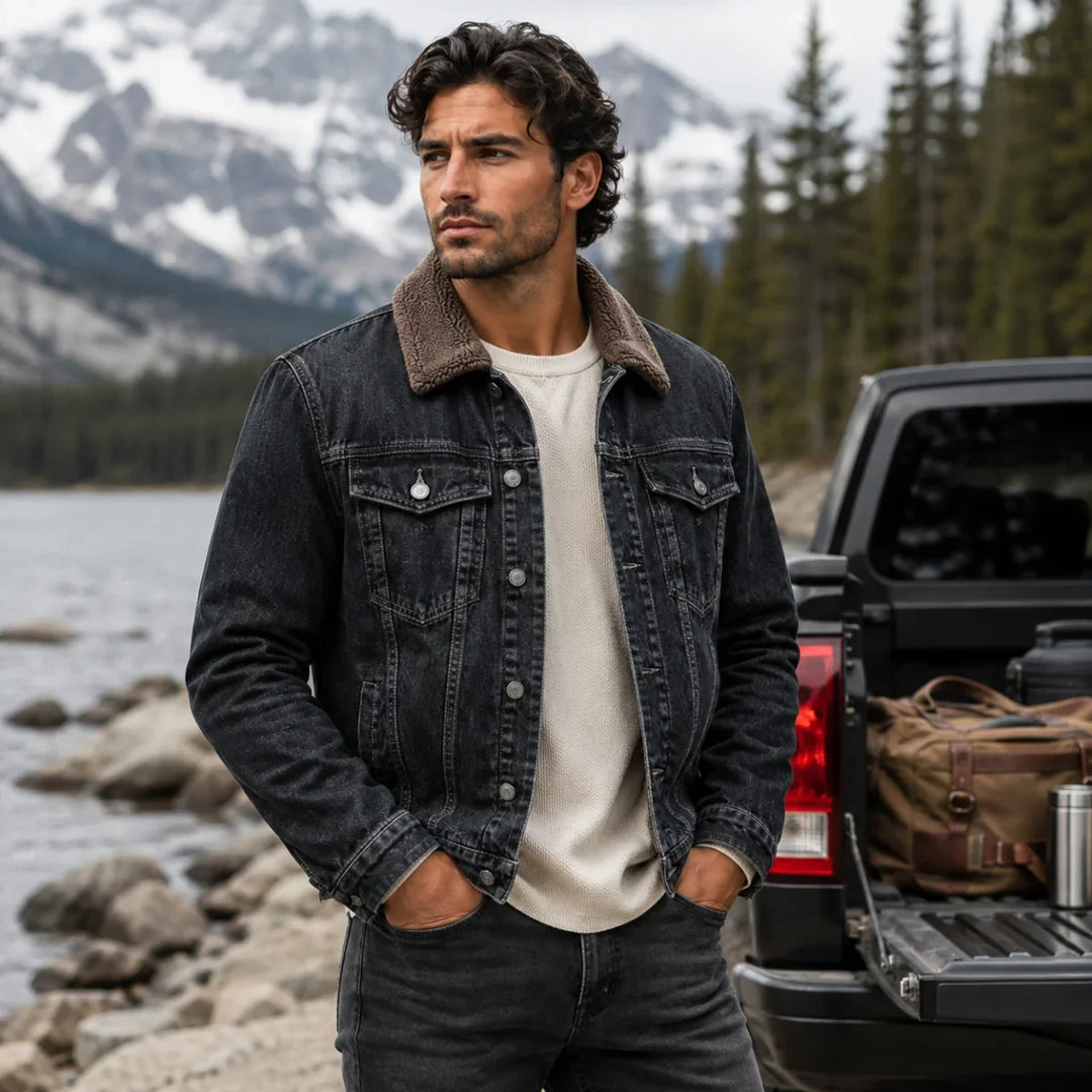 Men's Denim Trucker Jacket with Fleece Lining