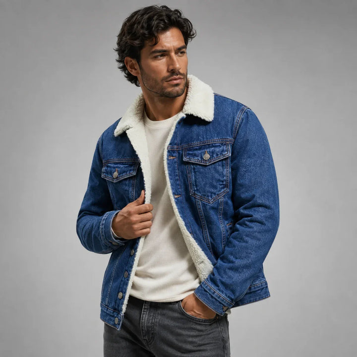 Men's Denim Trucker Jacket with Fleece Lining