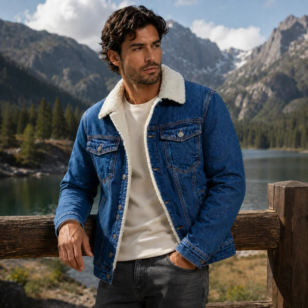 Men's Denim Trucker Jacket with Fleece Lining