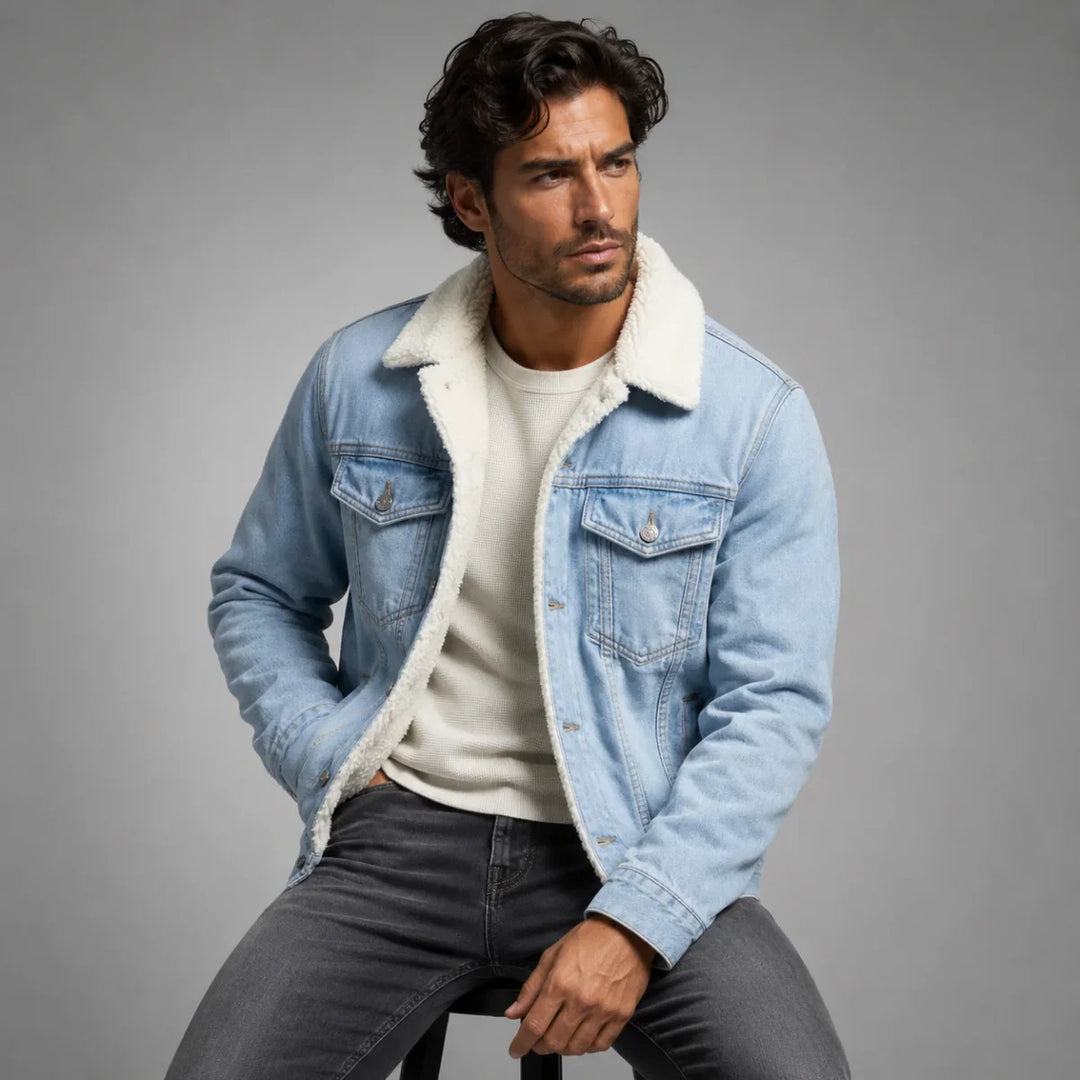 Men's Denim Trucker Jacket with Fleece Lining