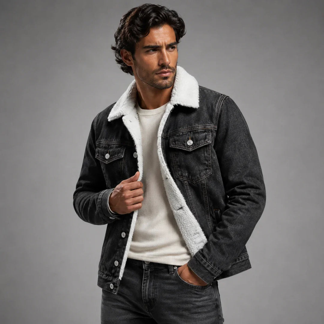 Men's Denim Trucker Jacket with Fleece Lining