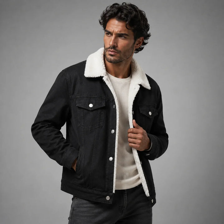 Men's Denim Trucker Jacket with Fleece Lining