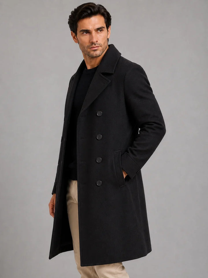 Men's Double-Breasted Longline Winter Coat