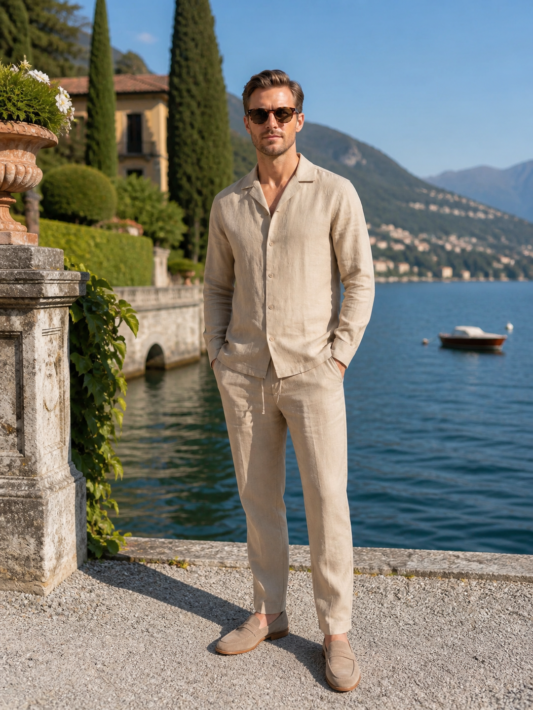 Men's Drawstring-Waist Linen-Look Trousers
