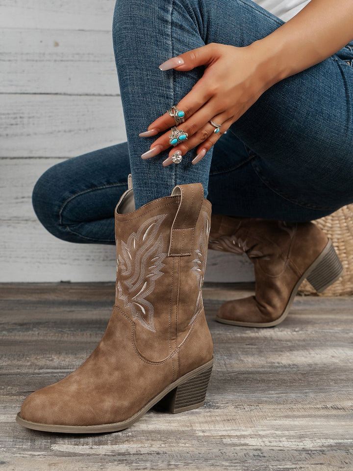 Women's Embroidered Mid-Calf Western Boots