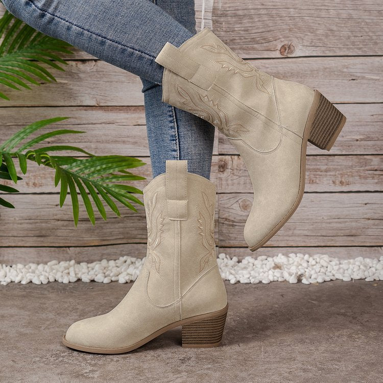 Women's Embroidered Mid-Calf Western Boots
