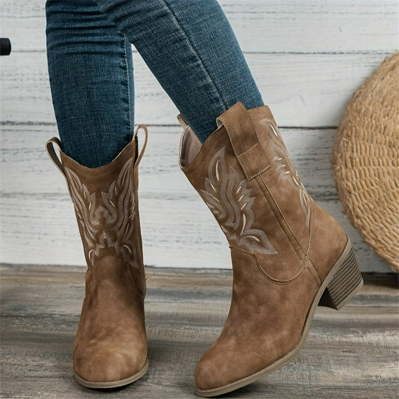 Women's Embroidered Mid-Calf Western Boots