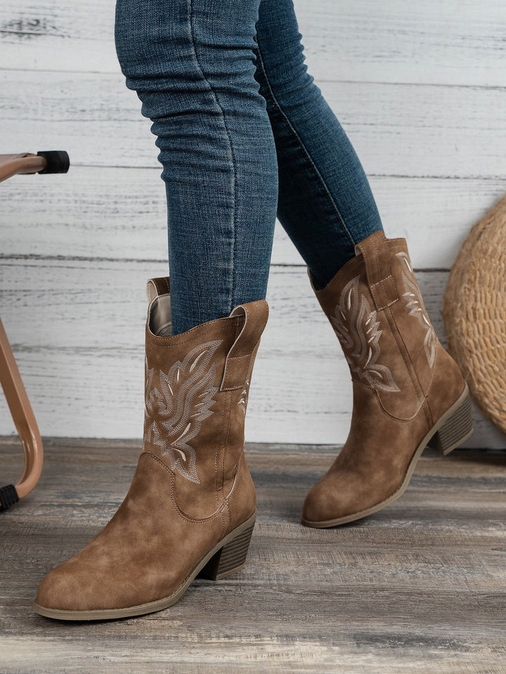 Women's Embroidered Mid-Calf Western Boots
