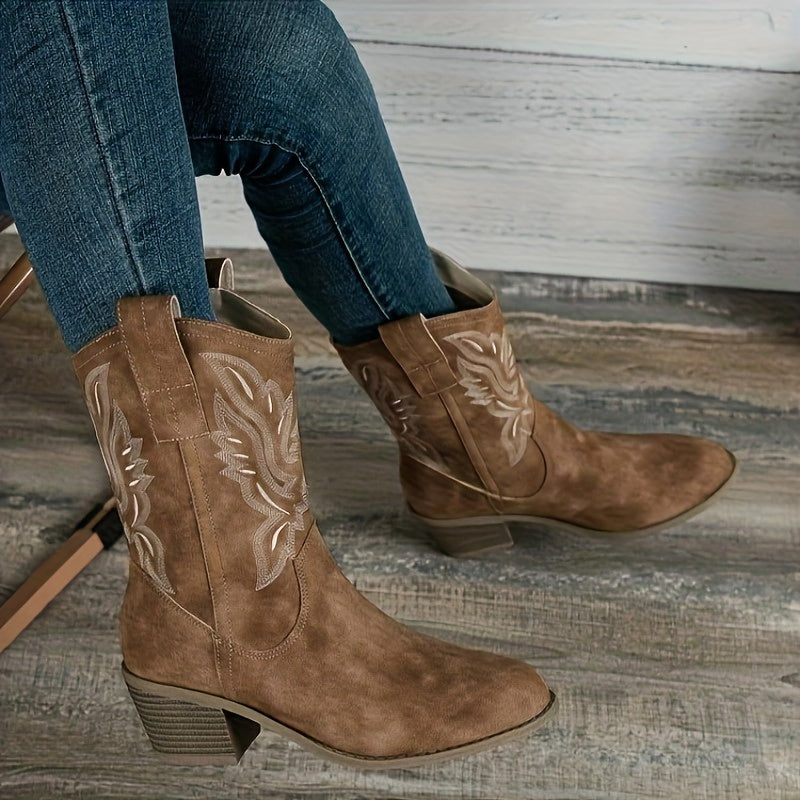 Women's Embroidered Mid-Calf Western Boots