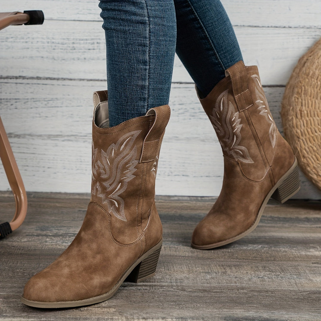 Women's Embroidered Mid-Calf Western Boots