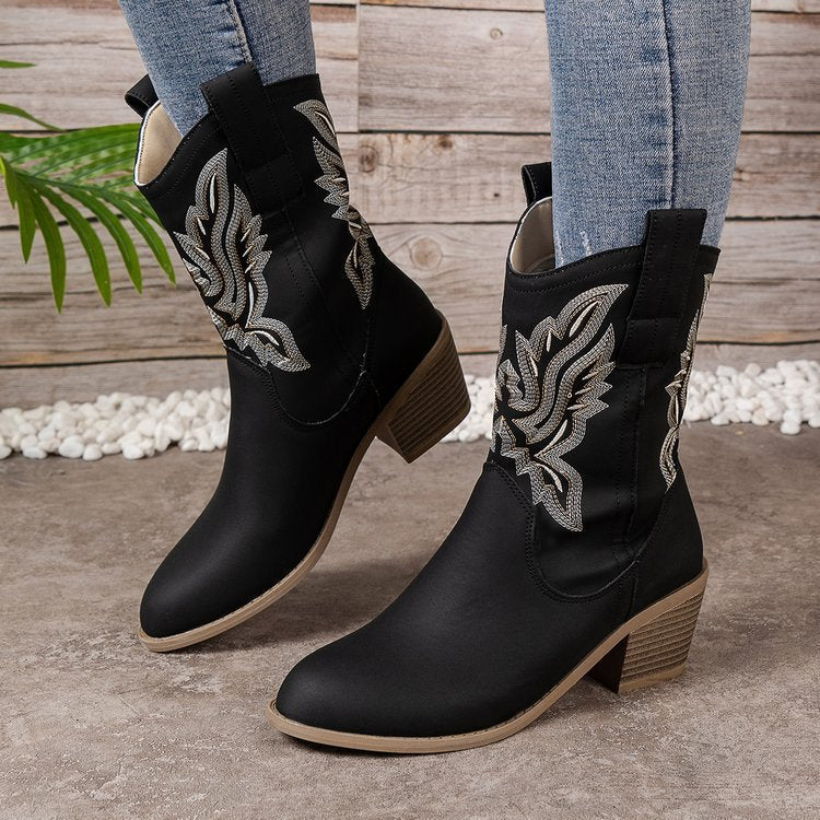Women's Embroidered Mid-Calf Western Boots