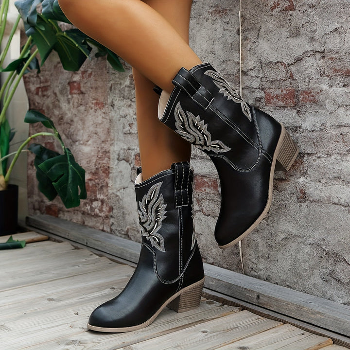 Women's Embroidered Mid-Calf Western Boots