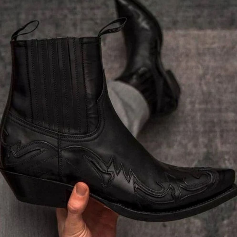 Men's Embroidered Pointed-Toe Western Ankle Boots