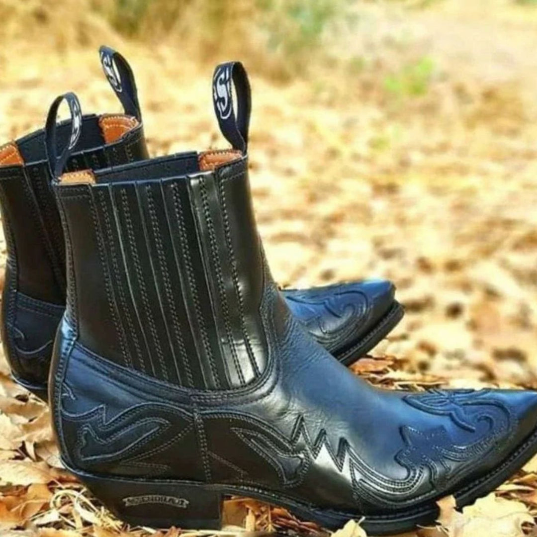 Men's Embroidered Pointed-Toe Western Ankle Boots