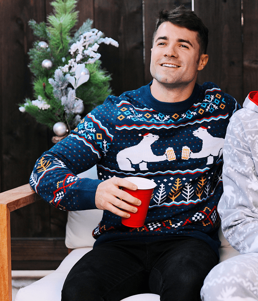 Men's Christmas Jumper Fair Isle Polar Bear Toast Crew Neck