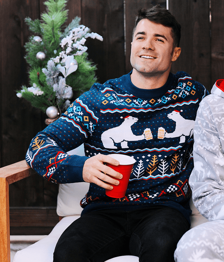 Men's Christmas Jumper Fair Isle Polar Bear Toast Crew Neck