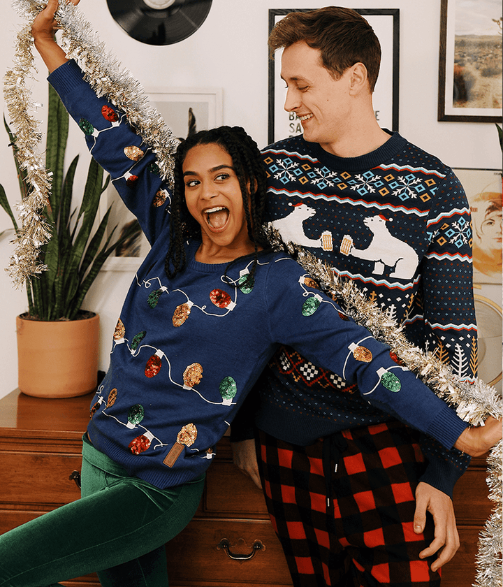 Men's Christmas Jumper Fair Isle Polar Bear Toast Crew Neck