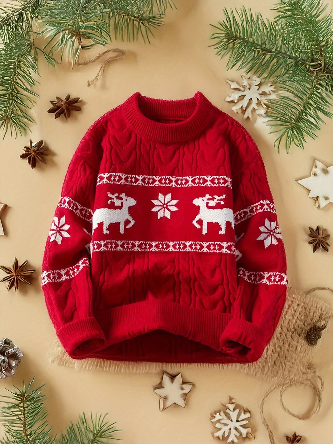 Men's Christmas Jumper Reindeer Snowflake Cable Knit