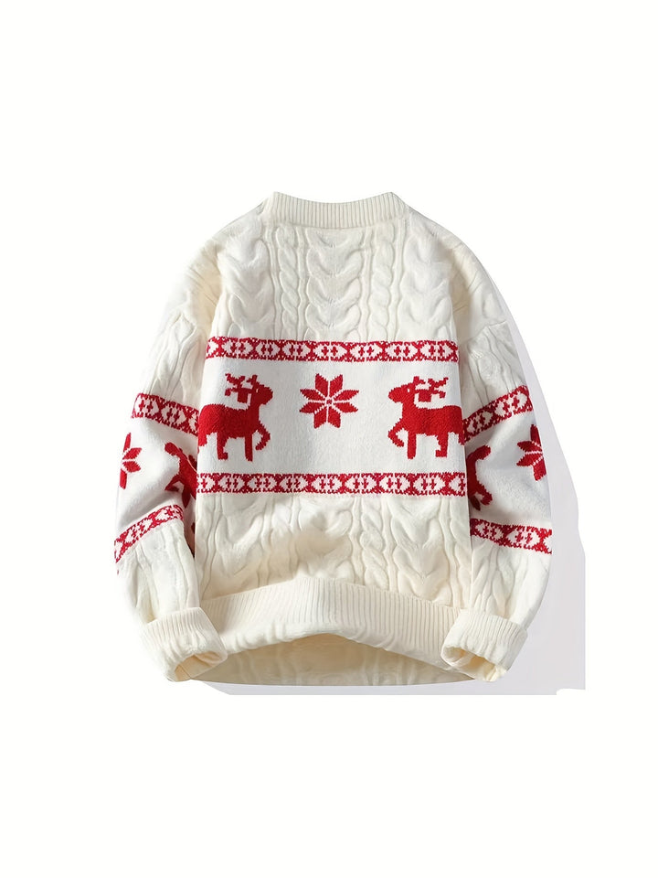 Men's Christmas Jumper Reindeer Snowflake Cable Knit