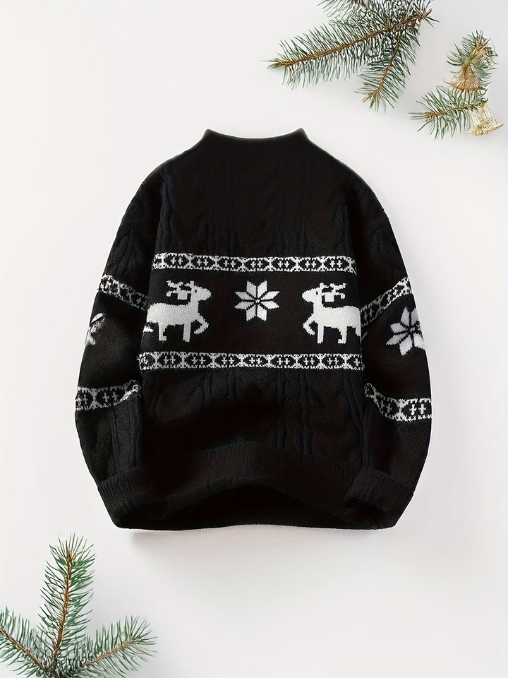 Men's Christmas Jumper Reindeer Snowflake Cable Knit