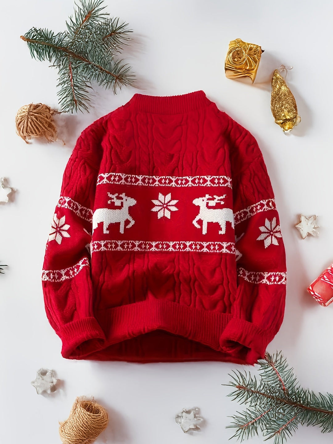 Men's Christmas Jumper Reindeer Snowflake Cable Knit