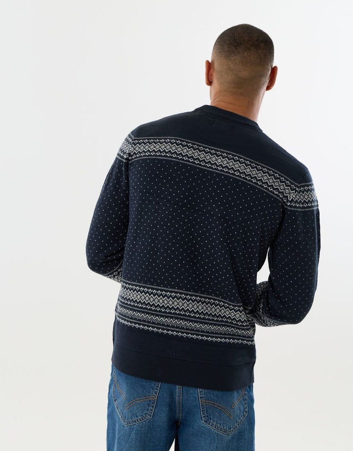 Men's Christmas Jumper Polar Bear Fair Isle Crew Neck in Navy