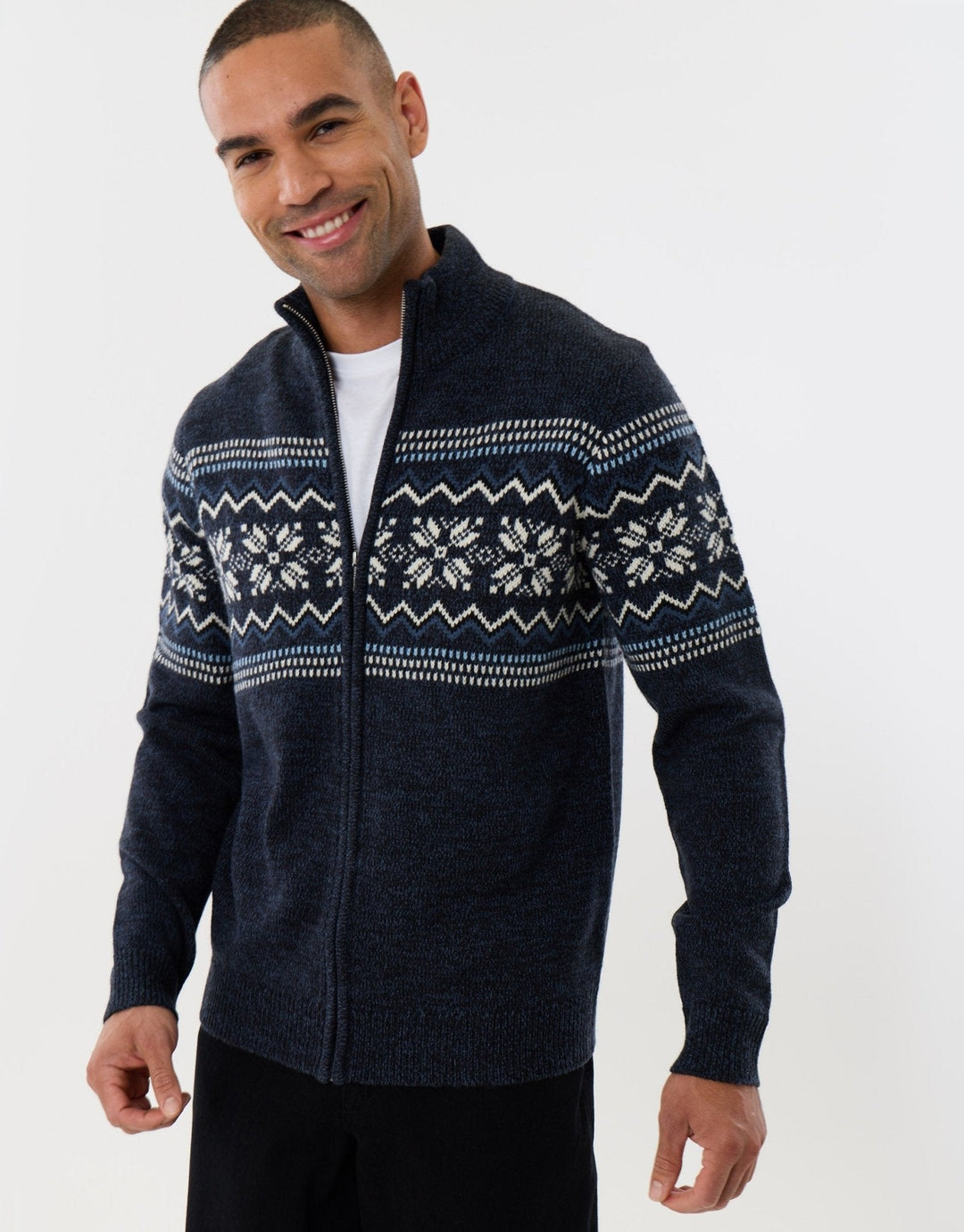 Men's Christmas Cardigan Fair Isle Snowflake Zip Through