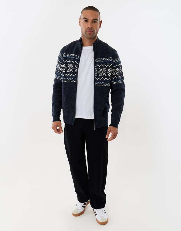 Men's Christmas Cardigan Fair Isle Snowflake Zip Through