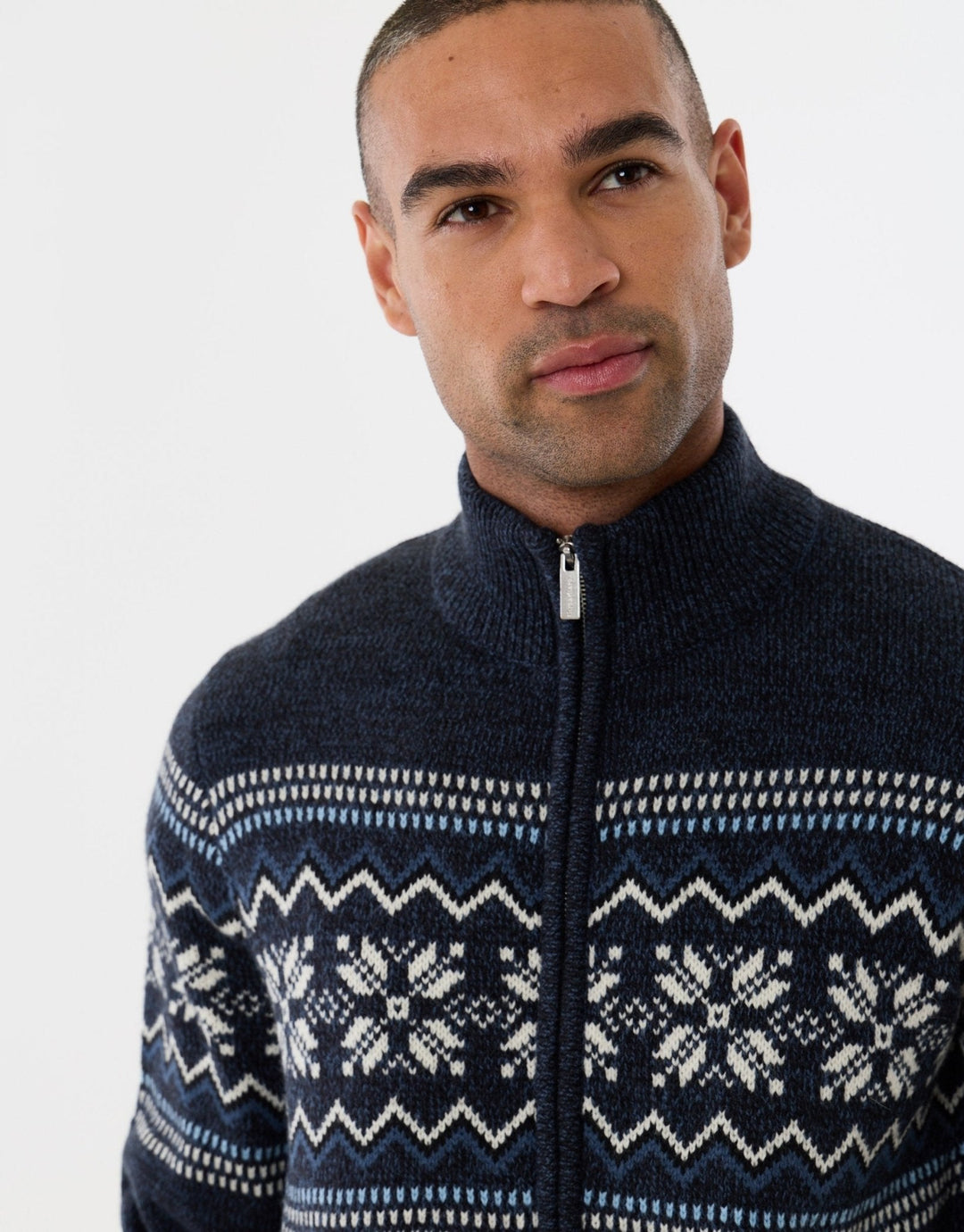 Men's Christmas Cardigan Fair Isle Snowflake Zip Through