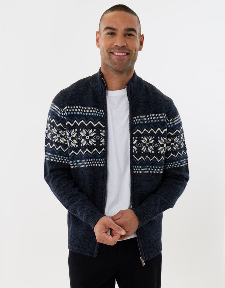 Men's Christmas Cardigan Fair Isle Snowflake Zip Through