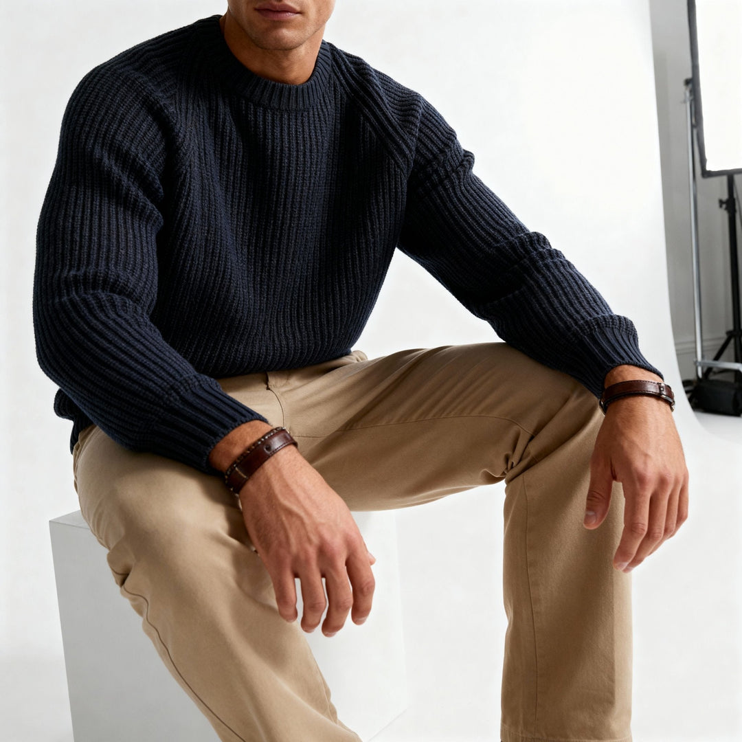 Men's Fisherman-Rib Crewneck Sweater