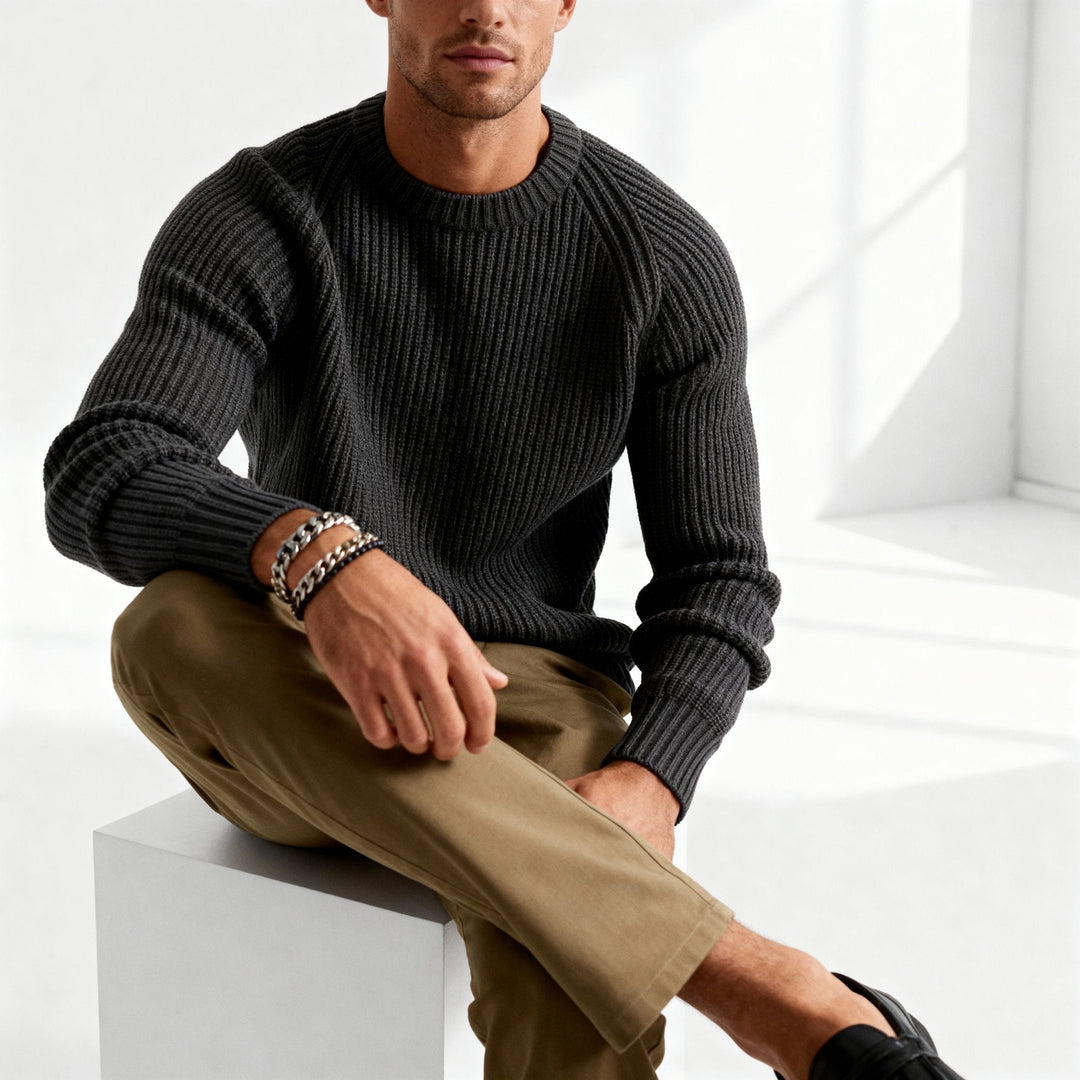 Men's Fisherman-Rib Crewneck Sweater