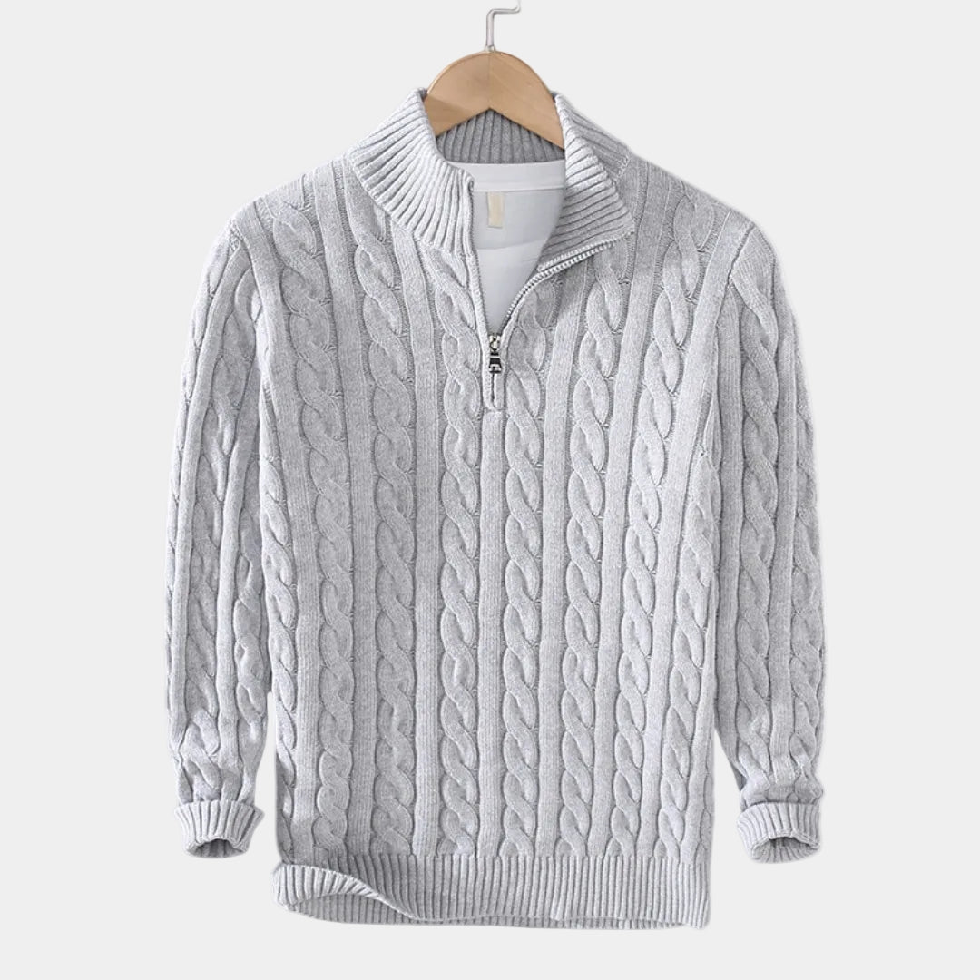 Men's Half-Zip Cable Knit Jumper