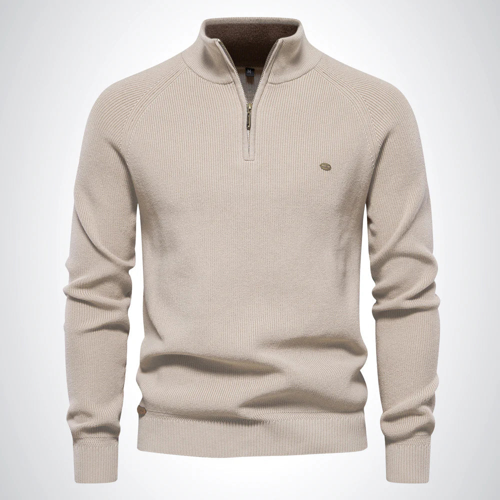Men's Half-Zip Stand Collar Knitted Jumper